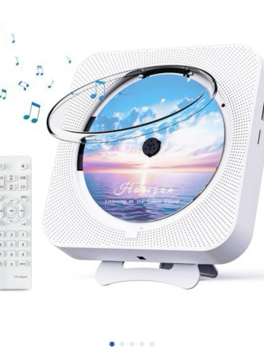 Wall Mountable Portable White CD Player with Remote - Compact Audio System